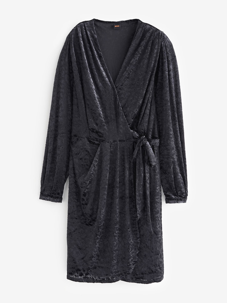 BOSS Black Patterned V-Neck Belted Wrap Dress - Image 1 of 1
