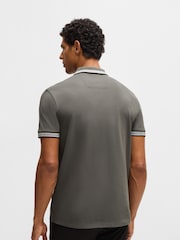 BOSS Grey 100% Cotton Piqué Contrast Logo Paddy Polo Shirt - Image 3 of 5