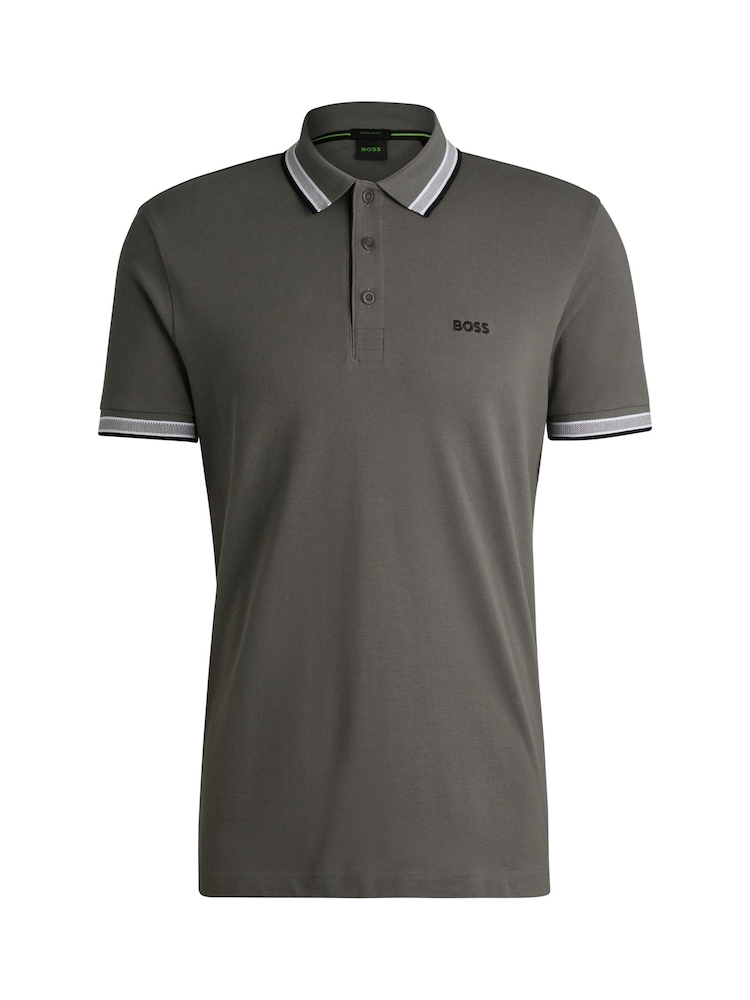 BOSS Grey 100% Cotton Piqué Contrast Logo Paddy Polo Shirt - Image 5 of 5