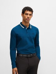 BOSS Blue Contrast Logo Piqué 100% Cotton Polo Shirt - Image 1 of 5