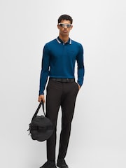 BOSS Blue Contrast Logo Piqué 100% Cotton Polo Shirt - Image 2 of 5