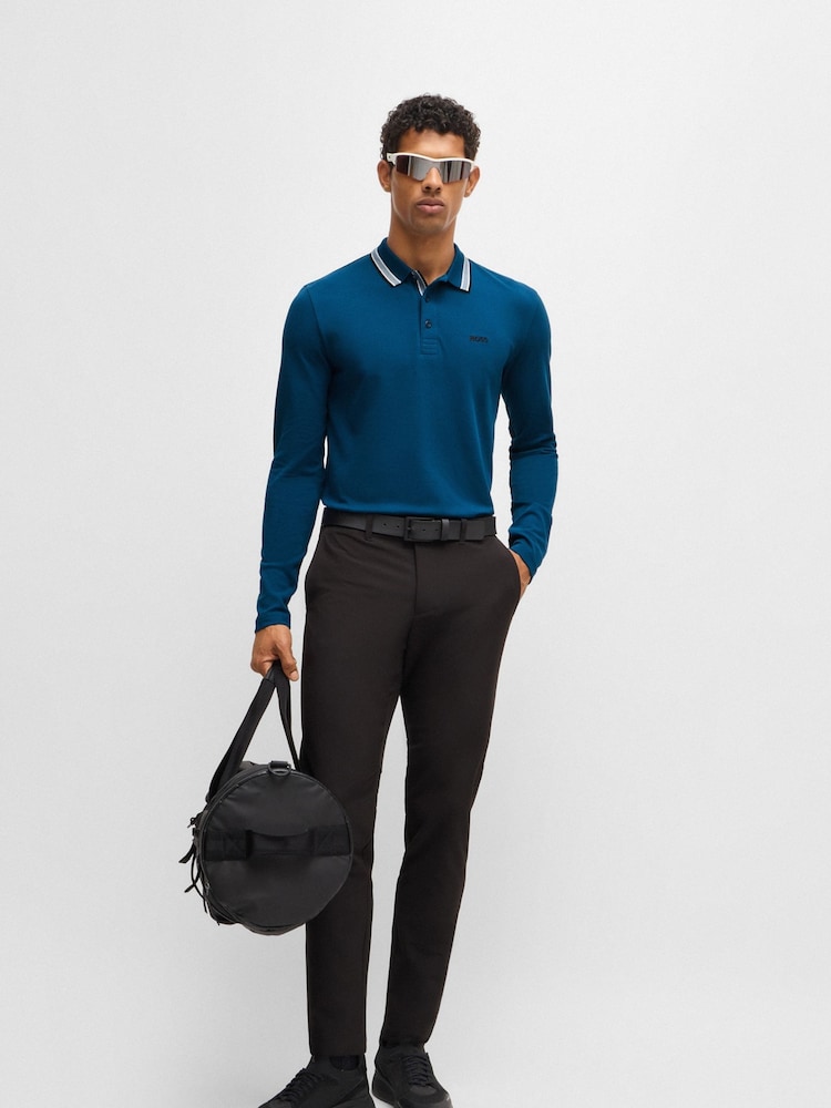 BOSS Blue Contrast Logo Piqué 100% Cotton Polo Shirt - Image 2 of 5