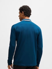 BOSS Blue Contrast Logo Piqué 100% Cotton Polo Shirt - Image 3 of 5