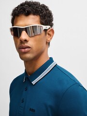 BOSS Blue Contrast Logo Piqué 100% Cotton Polo Shirt - Image 4 of 5