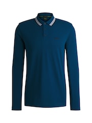 BOSS Blue Contrast Logo Piqué 100% Cotton Polo Shirt - Image 5 of 5