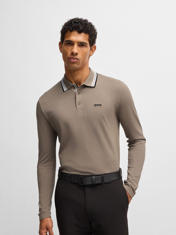 BOSS Green Contrast Logo Piqué 100% Cotton Polo Shirt - Image 1 of 5