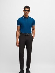 أزرق أزرق على أخضر - BOSS Regular Fit Paddy Tipped Collar 100% Cotton Polo Shirt - صورة 3 من 5