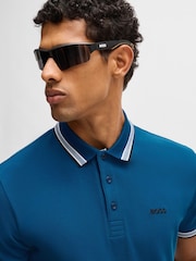 أزرق أزرق على أخضر - BOSS Regular Fit Paddy Tipped Collar 100% Cotton Polo Shirt - صورة 4 من 5
