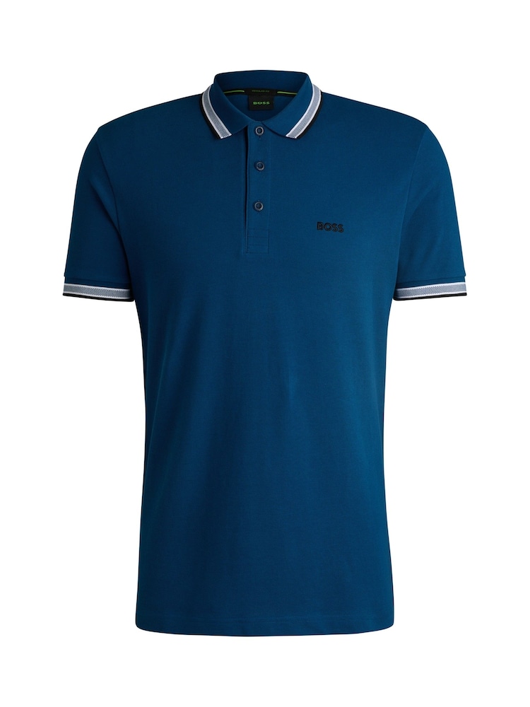 أزرق أزرق على أخضر - BOSS Regular Fit Paddy Tipped Collar 100% Cotton Polo Shirt - صورة 5 من 5