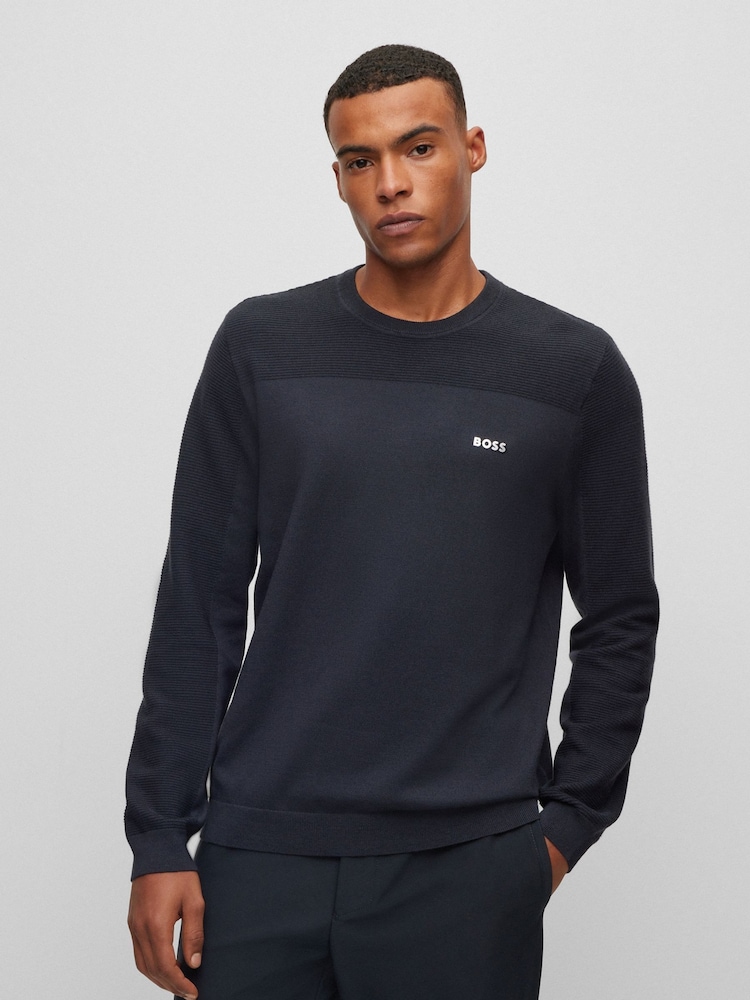 BOSS Blue Branded Crew Neck Dry-Flex Fabric Sweater - Image 2 of 5