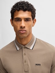 BOSS Brown 100% Cotton Piqué Contrast Logo Paddy Polo Shirt - Image 4 of 5