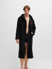 HUGO Black 100% Cotton Terry Dressing Gown With Red Logo Label - Image 1 of 1