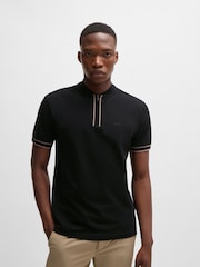 BOSS Black Quarter Zip Stretch Cotton Piqué Polo Shirt - Image 1 of 5