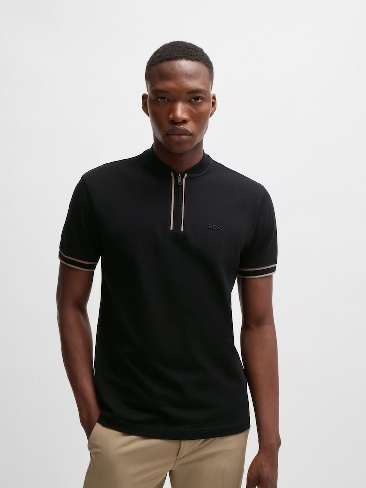 BOSS Black Quarter Zip Stretch Cotton Piqué Polo Shirt - Image 1 of 5