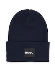 HUGO Blue Logo Label Beanie Hat In 100% Cotton - Image 1 of 4