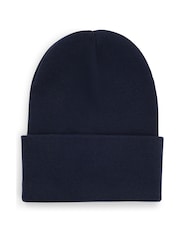 HUGO Blue Logo Label Beanie Hat In 100% Cotton - Image 2 of 4