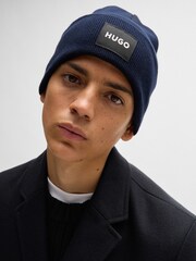 HUGO Blue Logo Label Beanie Hat In 100% Cotton - Image 3 of 4