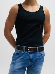 HUGO Blue Embossed Leather Belt With Brushed Metal Buckle - Image 1 of 5