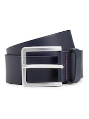 HUGO Blue Embossed Leather Belt With Brushed Metal Buckle - Image 3 of 5