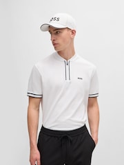 BOSS White Stretch Cotton Piqué Quarter Zip Polo Shirt - Image 1 of 5