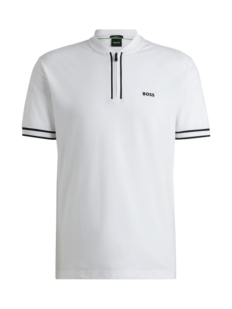 BOSS White Stretch Cotton Piqué Quarter Zip Polo Shirt - Image 5 of 5