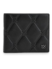 HUGO Black Leather Wallet With Logos And Chain Pattern - Image 1 of 4