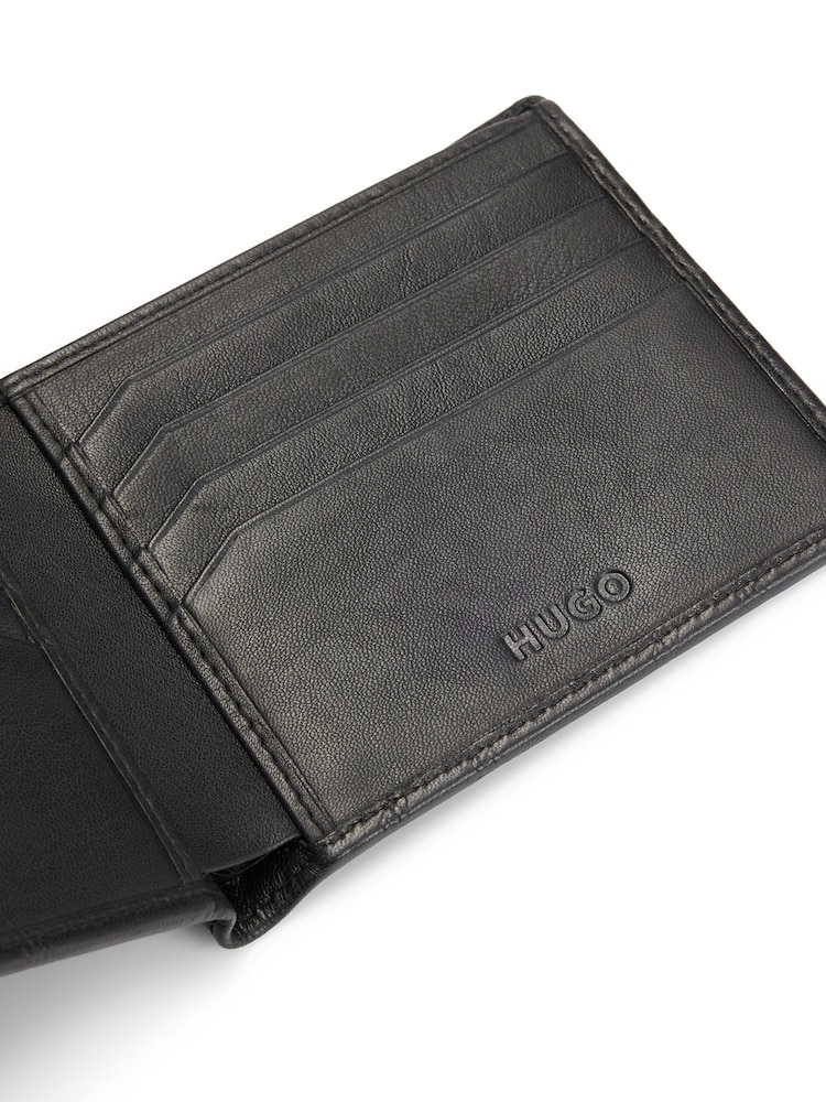 HUGO Black Leather Wallet With Logos And Chain Pattern - Image 4 of 4