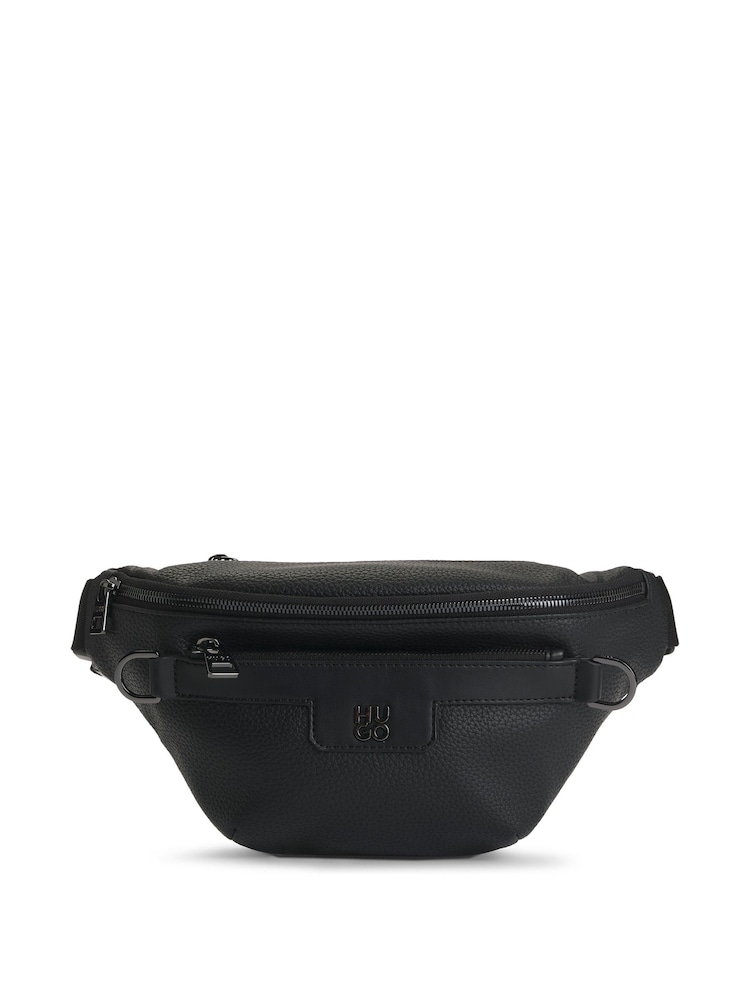 HUGO Black Stacked Logo Belt Bag in Faux Leather - Image 1 of 5