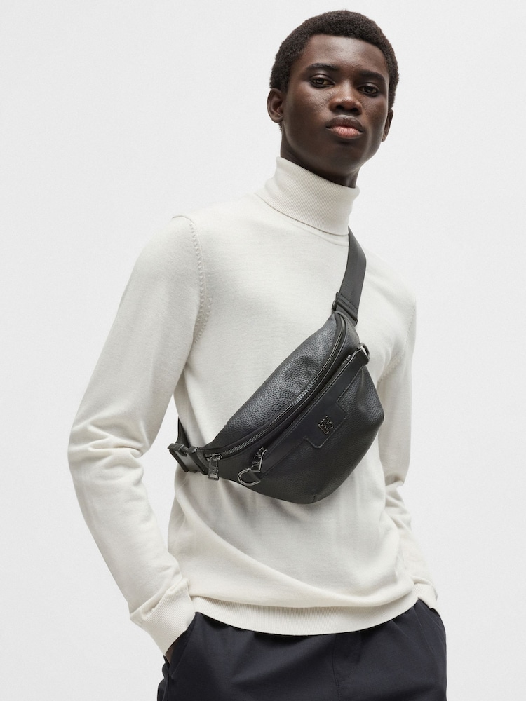 HUGO Black Stacked Logo Belt Bag in Faux Leather - Image 5 of 5