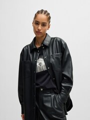 BOSS Black Snap Button Jacket In Faux Leather - Image 2 of 6