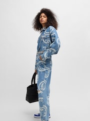 HUGO Blue Baggy Fit 100% Cotton Jeans With Smiley Face Logos - Image 1 of 5