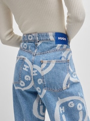 HUGO Blue Baggy Fit 100% Cotton Jeans With Smiley Face Logos - Image 2 of 5