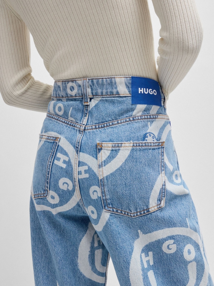 HUGO Blue Baggy Fit 100% Cotton Jeans With Smiley Face Logos - Image 2 of 5