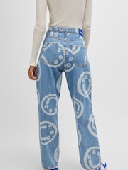 HUGO Blue Baggy Fit 100% Cotton Jeans With Smiley Face Logos - Image 4 of 5