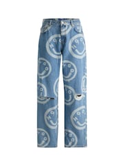 HUGO Blue Baggy Fit 100% Cotton Jeans With Smiley Face Logos - Image 5 of 5