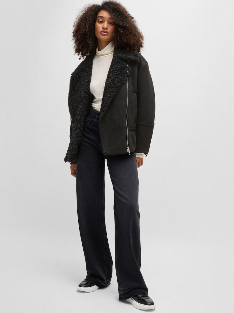 BOSS Black Faux Shearling Coat in Faux Suede - Image 2 of 6