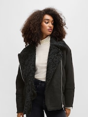 BOSS Black Faux Shearling Coat in Faux Suede - Image 4 of 6