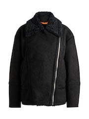 BOSS Black Faux Shearling Coat in Faux Suede - Image 6 of 6