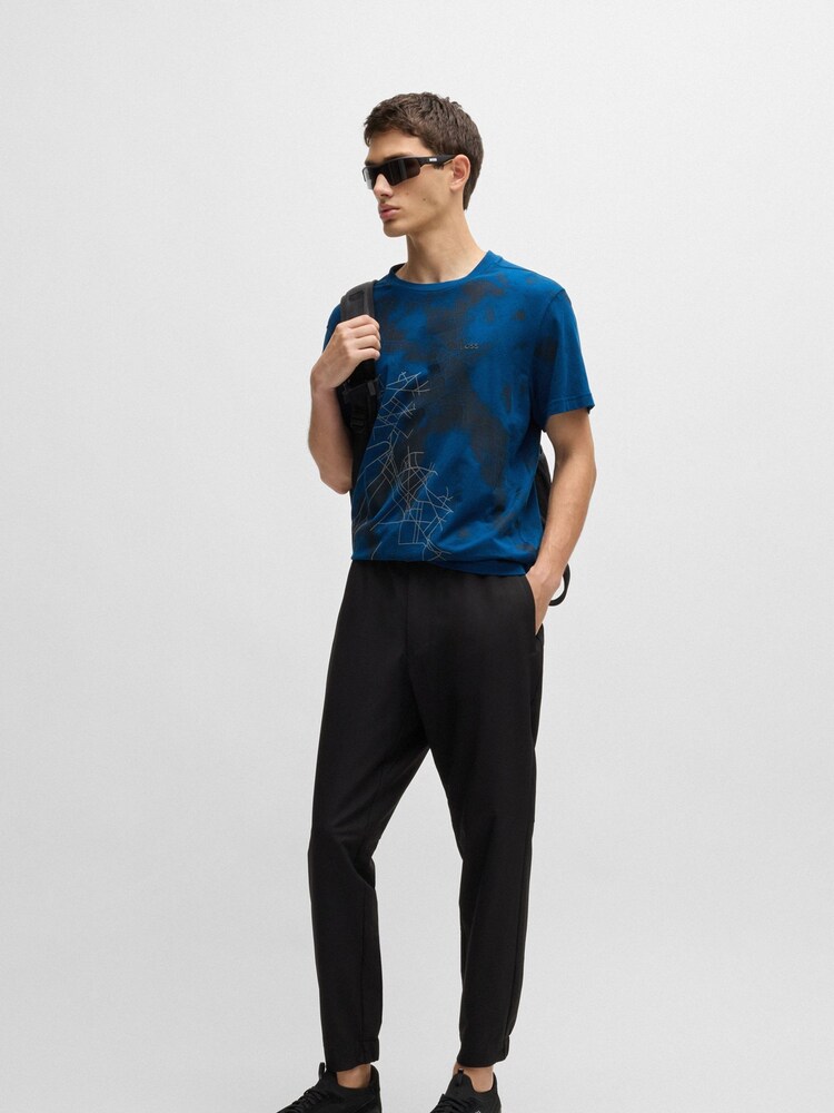 BOSS Blue Reflective Print Cotton T-Shirt - Image 1 of 5 BOSS Blue Reflective Print Cotton T-Shirt - Image 1 of 5