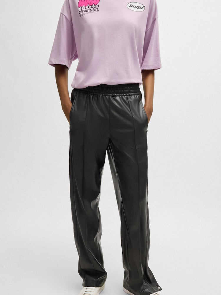 HUGO Black Straight Leg Trousers in Faux Leather - Image 1 of 5