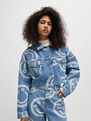 HUGO Blue Oversized Fit 100% Cotton Jacket With Smiley Face Logos - Image 2 of 6