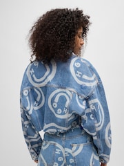 HUGO Blue Oversized Fit 100% Cotton Jacket With Smiley Face Logos - Image 3 of 6