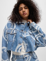 HUGO Blue Oversized Fit 100% Cotton Jacket With Smiley Face Logos - Image 4 of 6