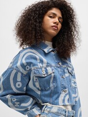 HUGO Blue Oversized Fit 100% Cotton Jacket With Smiley Face Logos - Image 5 of 6