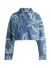 HUGO Blue Oversized Fit 100% Cotton Jacket With Smiley Face Logos - Image 6 of 6