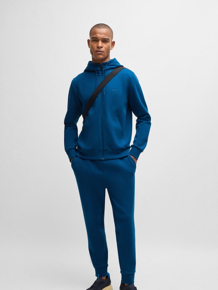 BOSS Blue Logo Print Zip Up Hoodie In Stretch Cotton - Image 1 of 5