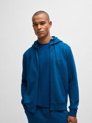 BOSS Blue Logo Print Zip Up Hoodie In Stretch Cotton - Image 2 of 5