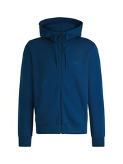 BOSS Blue Logo Print Zip Up Hoodie In Stretch Cotton - Image 5 of 5