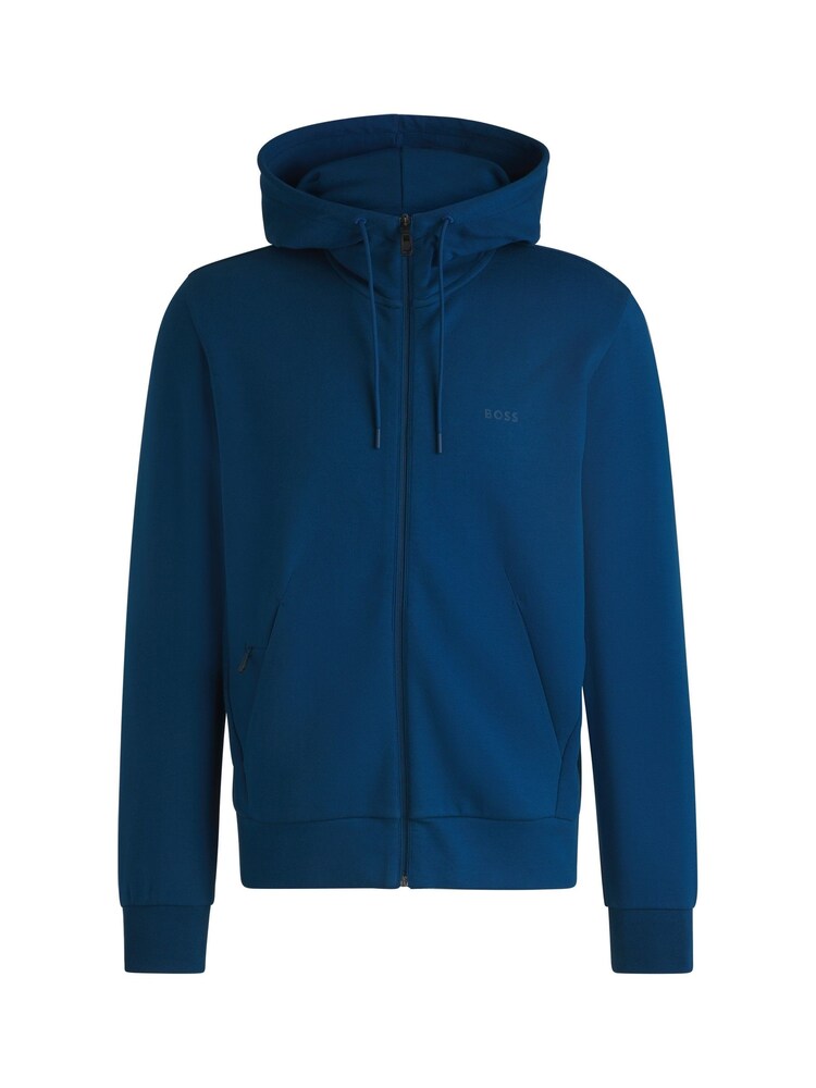 BOSS Blue Logo Print Zip Up Hoodie In Stretch Cotton - Image 5 of 5