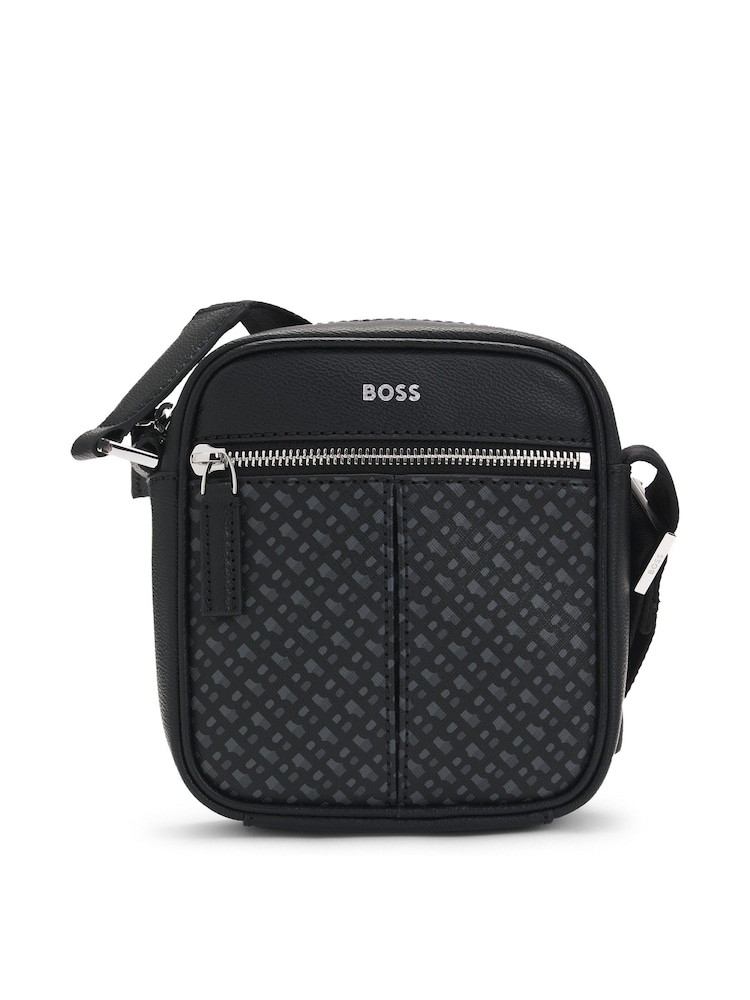 BOSS Black Monogram Panel Reporter Bag With Foil Logo - Image 1 of 5